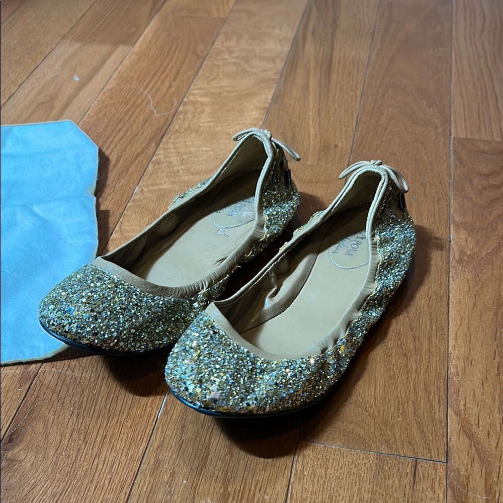 Gold Glitter Flats Sparkly Slip-On Shoes
